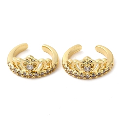 Rack Plating Brass Micro Pave Cubic Zirconia Heart Crown Cuff Earrings, Non Piercing Earrings, Cadmium Free & Lead Free, Real 18K Gold Plated, 14x13x7mm(EJEW-E290-10G)