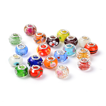 Handmade Lampwork European Beads, Large Hole Rondelle Beads, Rondelle, Colorful, 14.5x10mm, Hole: 5mm