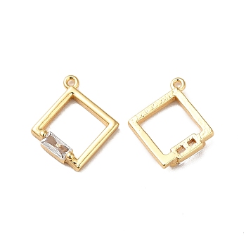 Brass Cubic Zirconia Charms, Real 18K Gold Plated, Rhombus Charm, Clear, 13.5x12x3mm, Hole: 0.8mm