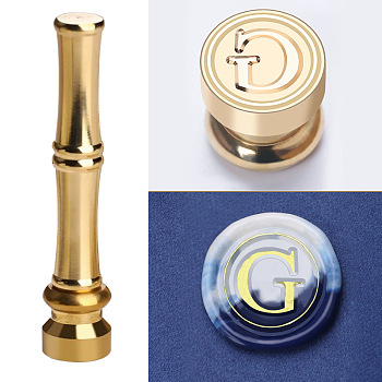 Golden Tone Brass Wax Seal Stamp Head with Bamboo Stick Shaped Handle, for Greeting Card Making, Letter G, 74.5x15mm