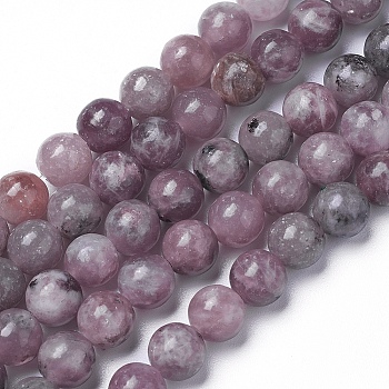 Natural Lepidolite/Purple Mica Beads Strands, Round, 8mm, Hole: 1mm, about 51pcs/strand, 15.9 inch(40.5cm)