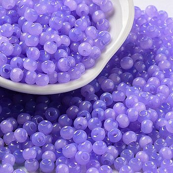 Glass Seed Beads, Imitation Cat Eye, Rondelle, Medium Purple, 4x3.3mm, Hole: 1.4mm