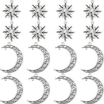 60Pcs 2 Style Tibetan Style Alloy Pendants, Solar Eclipse Pendants, Lead Free & Cadmium Free, Sun & Moon, Antique Silver, 28.5~41x23~30x1.5~2mm, Hole: 1~2mm, about 30pcs/style