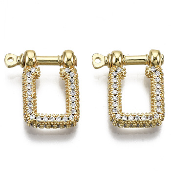 Brass Micro Pave Clear Cubic Zirconia D-Ring Anchor Shackle Clasps, for Bracelets Making, Nickel Free, Rectangle, Real 16K Gold Plated, 19x16x3mm, Hole: 1mm