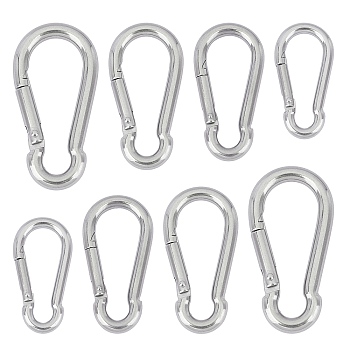 304 Stainless Steel Rock Climbing Carabiners, Spring Clasp, Key Clasps, Stainless Steel Color, 40~70x20~35x4~8mm, 8pcs/box