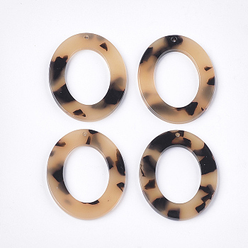 Cellulose Acetate(Resin) Pendants, Leopard Print, Oval, PapayaWhip, 37x30x3mm, Hole: 1.4mm