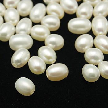 Natural Cultured Freshwater Pearl Beads, Half Drilled Hole, Grade AA, Rice, White, 7.5~8.5x6.5~7mm, Hole: 1mm