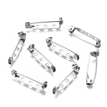 201 Stainless Steel Brooch Pin Back Safety Catch Bar Pins, with 2 Holes, Stainless Steel Color, 27x4.5x6mm, Hole: 2mm, Pin: 0.5mm