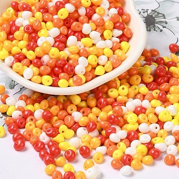 6/0 Opaque Baking Paint Glass Seed Beads, Teardrop, Mixed Color, 4.5~5x4x3~3.5mm, Hole: 0.9mm, about 5625Pcs/Pound