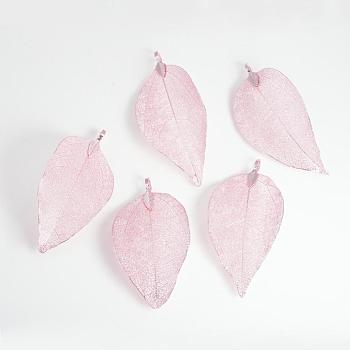 Electroplated Natural Leaf Big Pendants, with Iron Findings, Rose Gold Plated, 70~100x30~50x1mm, Hole: 3x6mm