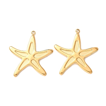 304 Stainless Steel Pendants, Starfish Charms, Golden, 25.5x23.5x1.5mm, Hole: 1.5mm