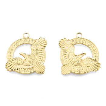 Ion Plating(IP) 201 Stainless Steel Pendants, Eagle, Real 18K Gold Plated, 28x31x2mm, Hole: 2.5mm