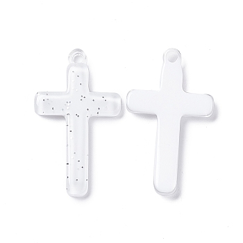 Opaque Acrylic Pendants, with Sequins, Cross Charm, White, 32x18.5x3mm, Hole: 2mm