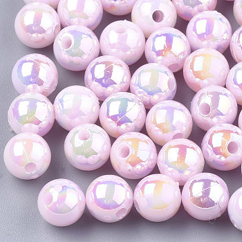 Plastic Beads, AB Color Plated, Round, Pearl Pink, 6mm, Hole: 1.6mm, 4500pcs/500g