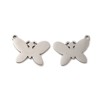 201 Stainless Steel Pendants, Butterfly Charm, Stainless Steel Color, 12.5x17x0.9mm, Hole: 1.4mm