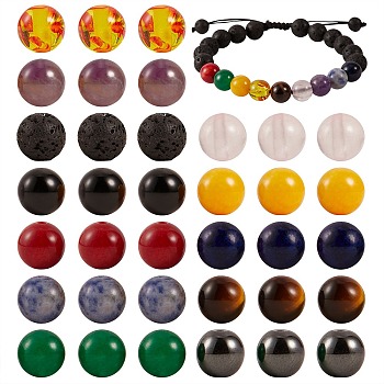 180Pcs 12 Style Natural & Synthetic Gemstone Beads, Resin Imitation Amber Beads, Round, 15pcs/style
