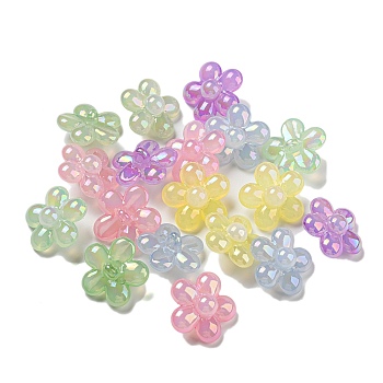 UV Plating Jelly Effect Acrylic Beads, Iridescent, Flower, Mixed Color, 27x27x15mm, Hole: 3mm