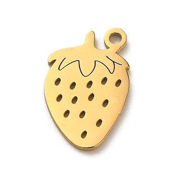 304 Stainless Steel Charms, Laser Cut, Strawberry Charm, Real 18K Gold Plated, 13x8.5x1mm, Hole: 1.2mm