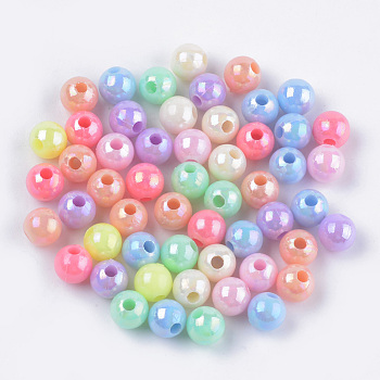 Opaque Acrylic Beads, AB Color ,Round, Mixed Color, 6x5.5mm, Hole: 1.8mm, about 5550pcs/500g