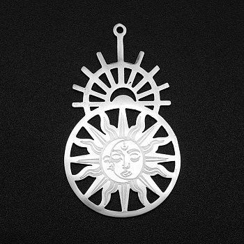 201 Stainless Steel Pendants, Laser Cut, Helm with Sun & Moon, Stainless Steel Color, 42.5x25x1mm, Hole: 1.4mm