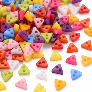 2-Hole Plastic Buttons, Triangle, Mixed Color, 5.5x6x2mm, Hole: 1.2mm