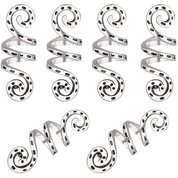 Spiral Shape Hair Braid Rings, Alloy Hair Cuffs Clips Tube For Braid Hairstyle Tools, Antique Silver, 25.5x10mm, Inner Diameter: 7mm, 20pcs/box