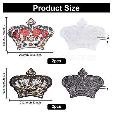 4Pcs 2 Styles Crown Shape Computerized Embroidery Cloth Iron On/Sew On Patches(DIY-BC0006-74)-2