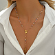 Golden ToneStainless Steel and Plastic Beaded Heart Cross Tassel Y Necklaces(RF2735)-1