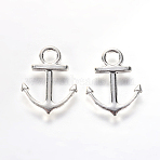 Alloy Pendants, Anchor, Silver Color Plated, 19x15x2mm, Hole: 3mm(ENAM-WH0045-01S)