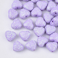 Opaque Acrylic Beads, with Glitter Powder, Heart, Medium Purple, 8x9.5x5.5mm, Hole: 1.4mm(MACR-T033-06C)