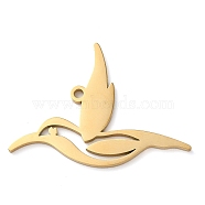 304 Stainless Steel Pendants, Bird Charms, Golden, 25x34x1.5mm, Hole: 1.6mm(STAS-R116-02G)