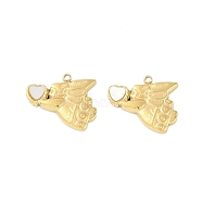 Natural Shell Charms, Ion Plating(IP) 304 Stainless Steel Angel with Heart Charms, Manual Polishing, Real 18K Gold Plated, 13x15x2mm, Hole: 1mm(STAS-P366-18G)