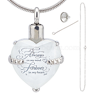 CREATCABIN December Glass Urn Pendant Necklace DIY Making Kit, Including 1Pc Heart Glass Urn Pendant with Always On My Mind Forever In My Heart, 1Pc 304 Stainless Steel Women Chain Necklaces, 1 set Stainless Steel Mini Funnel, Clear, Pendant: 33x21.5x11.5mm, Hole: 5mm(DIY-CN0001-82G)