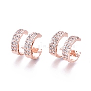 Brass Micro Pave Clear Cubic Zirconia Cuff Earrings, Double Ring Shape, Rose Gold, 12.4x11.5x11.3mm, Inner Diameter: 10mm(EJEW-I249-07RG)