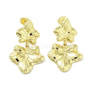 Rack Plating Brass Leaf Dangle Stud Earrings, Lead Free & Cadmium Free, Real 18K Gold Plated, 40x25mm(EJEW-M237-10G-01)