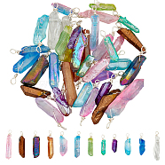 48Pcs 12 Colors Electroplated & Dyed Natural Quartz Crystal Pendants, Silver Color Plated Copper Wire Wrapped Nuggets Charms, Mixed Color, 10~53x2~15x5~13mm, Hole: 3mm, 4pcs/color(PALLOY-AB00093)