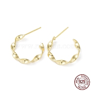 925 Sterling Silver Stud Earrings, Half Hoop Earring, Twisted Round Ring, Real 18K Gold Plated, 26x20x3mm(EJEW-K258-22G)