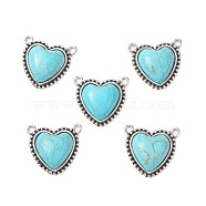 Synthetic Turquoise Pendants, with Alloy Findings, Heart Charms, Antique Silver, 22x23.5x6.5mm, Hole: 1.8mm(FIND-TADZ0001-01AS)
