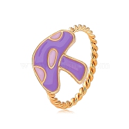 Enamel Mushroom Finger Ring, Golden Alloy Jewelry for Women, Medium Purple, Inner Diameter: 17mm(MUSH-PW0001-017B)