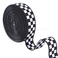 5 Yards Polyester Elastic Band, Wide Webbing Cord, Flat with Tartan Pattern, Black, 1 inch(25mm)(SRIB-BC0001-11)