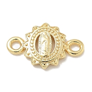 Rack Plating Brass Flat Round Connector Charms, Religion Virgin Mary Links, Long-Lasting Plated, Lead Free & Cadmium Free, Real 18K Gold Plated, 8.5x13x1.8mm, Hole: 1.6mm(KK-L224-095G-02)