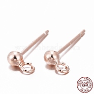 925 Sterling Silver Ear Stud Findings, Earring Posts with 925 Stamp, Rose Gold, 14mm, head: 5x2.5mm, Hole: 1mm,  Pin: 0.7mm(STER-K167-042A-RG)