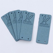 Microfiber Leather Labels, Handmade Embossed Tag, with Holes, for DIY Jeans, Bags, Shoes, Hat Accessories, Rectangle with Rabbit Pattern, Teal, 50x20mm(DIY-TAC0012-15C)