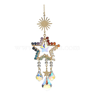 Chakra Gemstone Beads Pendant Decorations, Hanging Suncatchers, with Glass Teardrop Charm, for Home Decorations, Sun & Star, Star, 262mm, Hole: 10mm(HJEW-JM01152-02)