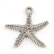 Tibetan Style Alloy Pendants, Cadmium Free & Lead Free, Starfish/Sea Stars, Antique Silver, 24x24x2mm, Hole: 2mm(X-TIBEP-R304-003AS-LF)