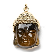 Glass Pendants, with Brass Findings, Buddha Head, Golden, Camel, 40x26.5x16.5mm, Hole: 5x8mm(KK-I639-04FG)