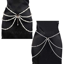 2Pcs 2 Styles Multi Layered ABS Plastic Pearl Beaded Chain Belts, Waist Belt with Golden Iron Chains Tassel for Shirt Dress Decoration, White, 29-1/8~29-1/2 inch(73.8~75cm), 1pc/style(AJEW-FG0004-01)