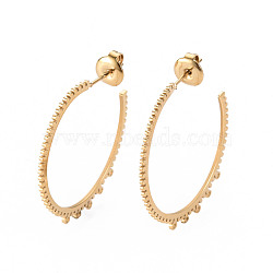 304 Stainless Steel Stud Earring Findings, Ear Wire, with Earring Backs/Ear Nut and Loop, Real 14K Gold Plated, 29x29x1mm, Hole: 1mm, Pin: 0.8mm(STAS-S116-268G)