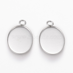 304 Stainless Steel Pendant Cabochon Settings, Plain Edge Bezel Cups, Oval, Stainless Steel Color, Tray: 18x13mm, 23x14x1mm, Hole: 2.5mm(X-STAS-L195-11B)
