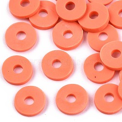 Handmade Polymer Clay Beads, for DIY Jewelry Crafts Supplies, Disc/Flat Round, Heishi Beads, Tomato, 4x1mm, Hole: 1mm, about 55000pcs/1000g(CLAY-Q251-4.0mm-55)